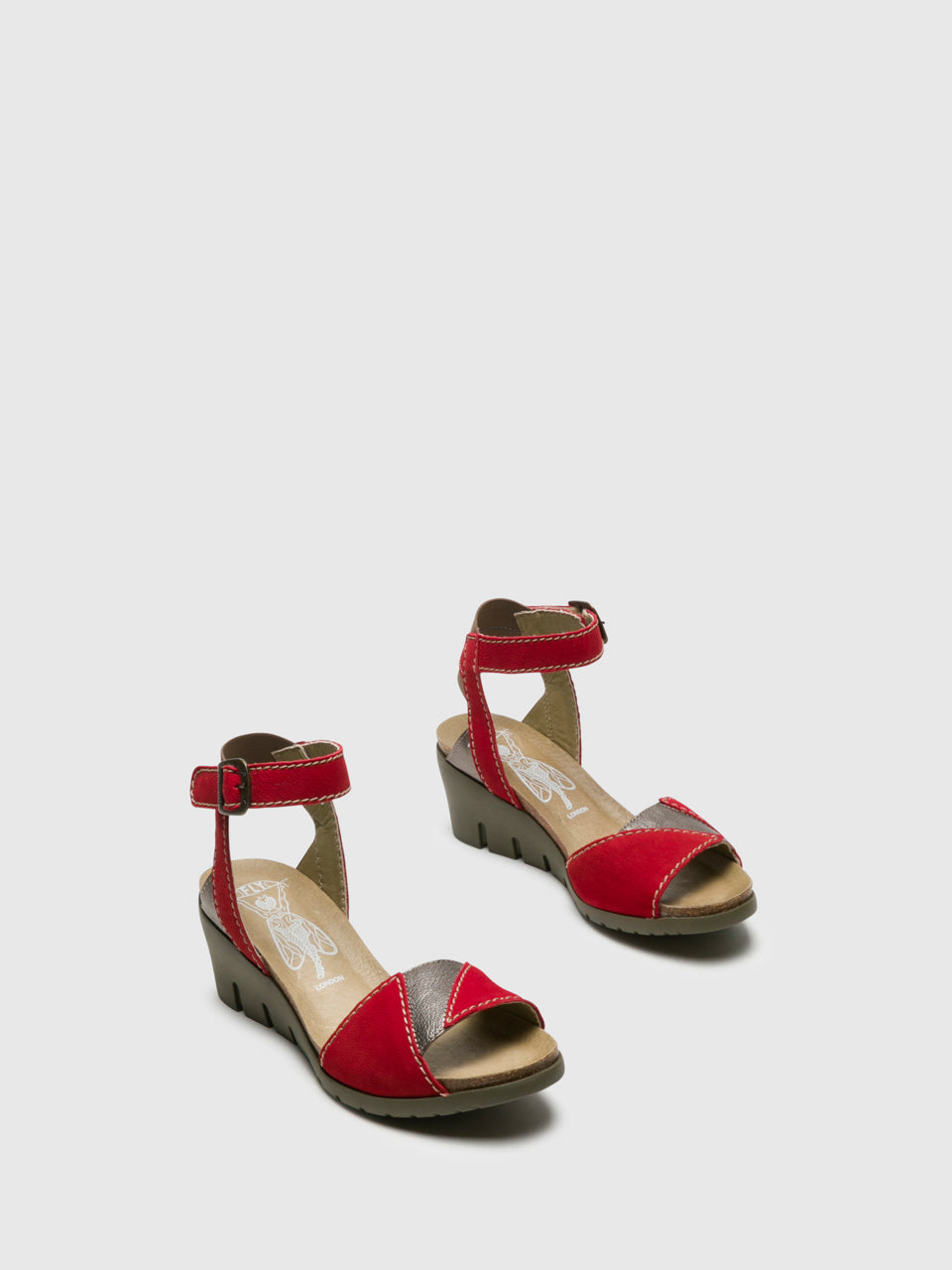 Fly London Red Ankle Strap Sandals